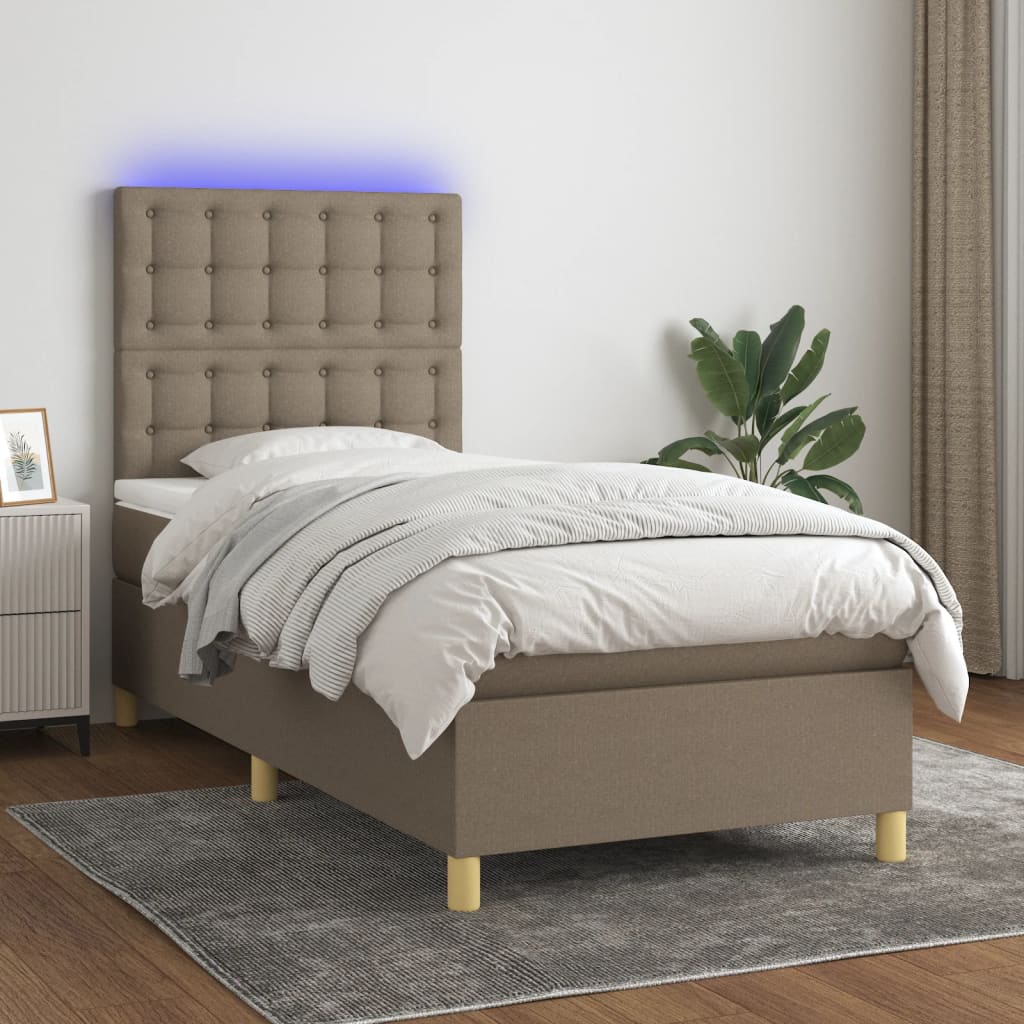 Sommier à lattes de lit et matelas et LED Taupe 90x200 cm Tissu - XIOS