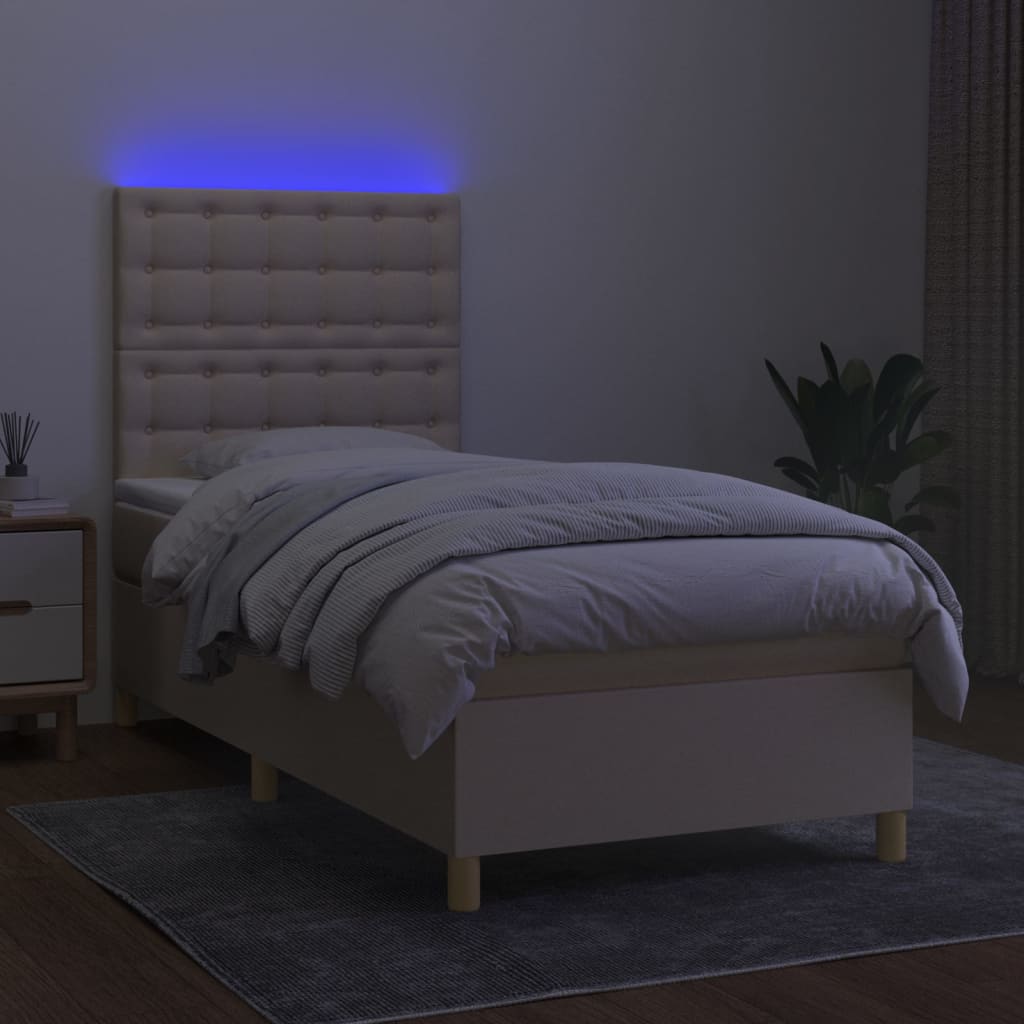 Sommier à lattes de lit et matelas et LED Crème 90x200 cm Tissu - XIOS