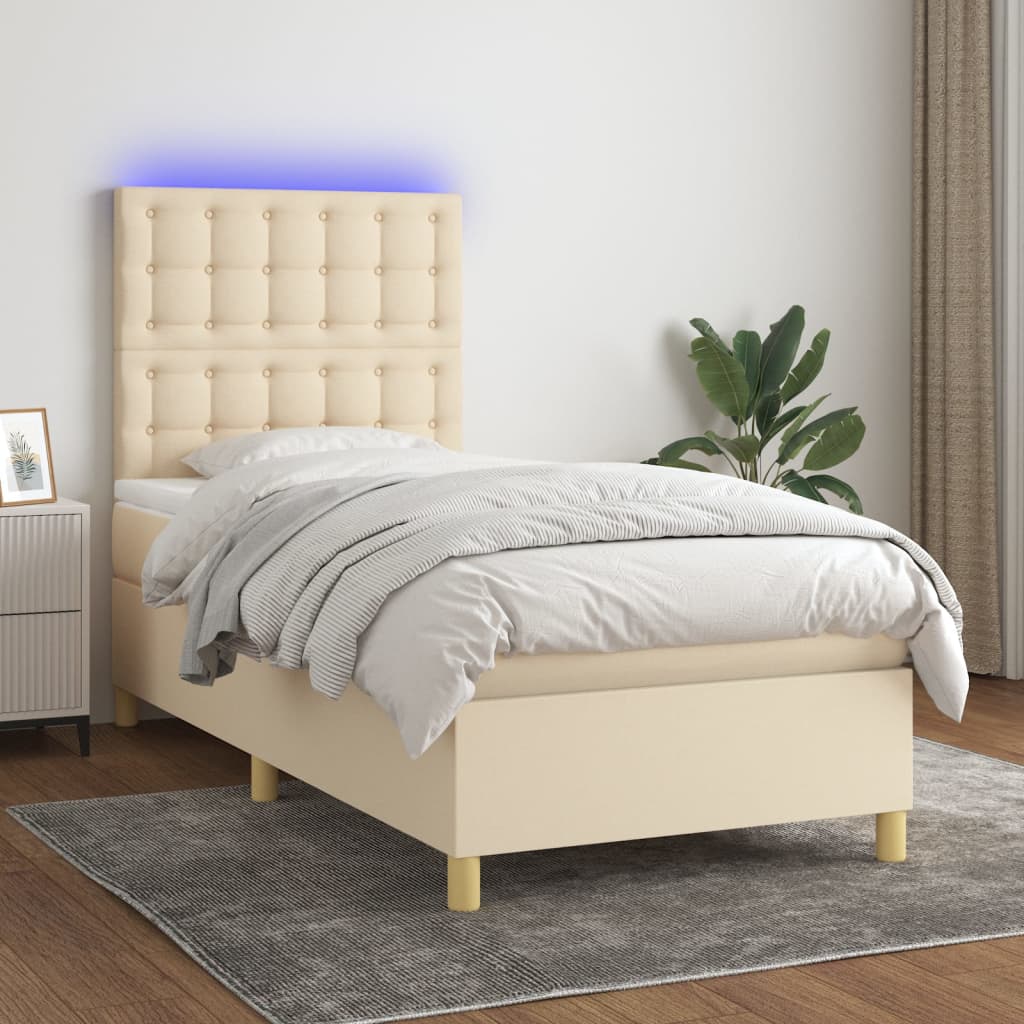 Sommier à lattes de lit et matelas et LED Crème 90x200 cm Tissu - XIOS