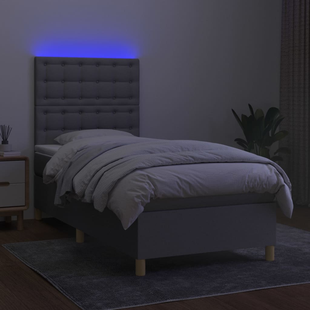 Sommier à lattes de lit matelas et LED Gris clair 100x200 cm - XIOS