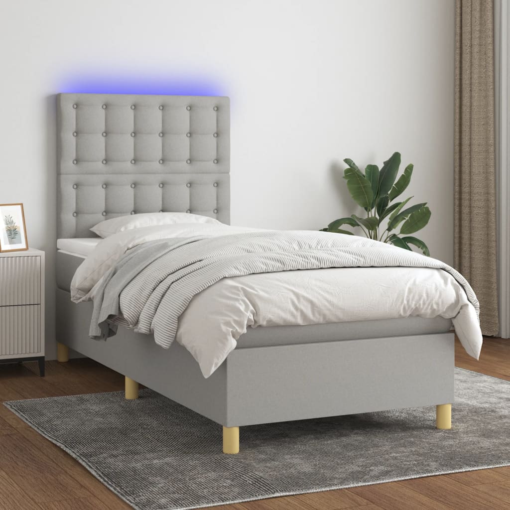 Sommier à lattes de lit matelas et LED Gris clair 100x200 cm - XIOS