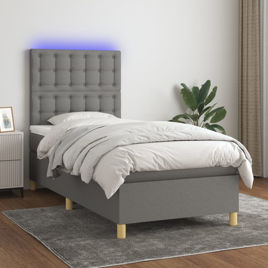 Sommier à lattes de lit et matelas et LED Gris foncé 100x200 cm - XIOS