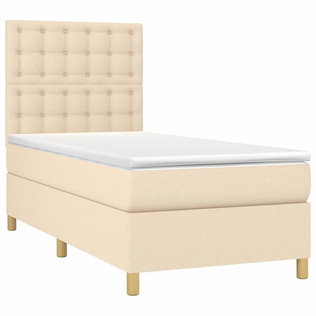 Sommier à lattes de lit et matelas et LED Crème 100x200cm Tissu