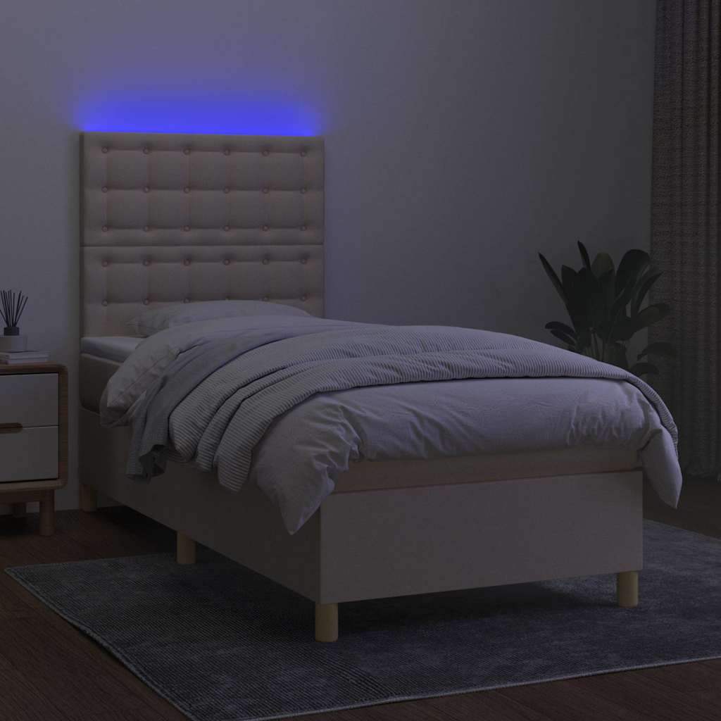 Sommier à lattes de lit et matelas et LED Crème 100x200cm Tissu