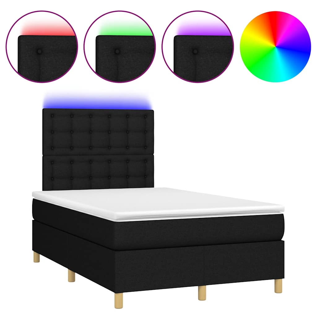 Sommier à lattes de lit et matelas et LED Noir 120x200 cm Tissu - XIOS