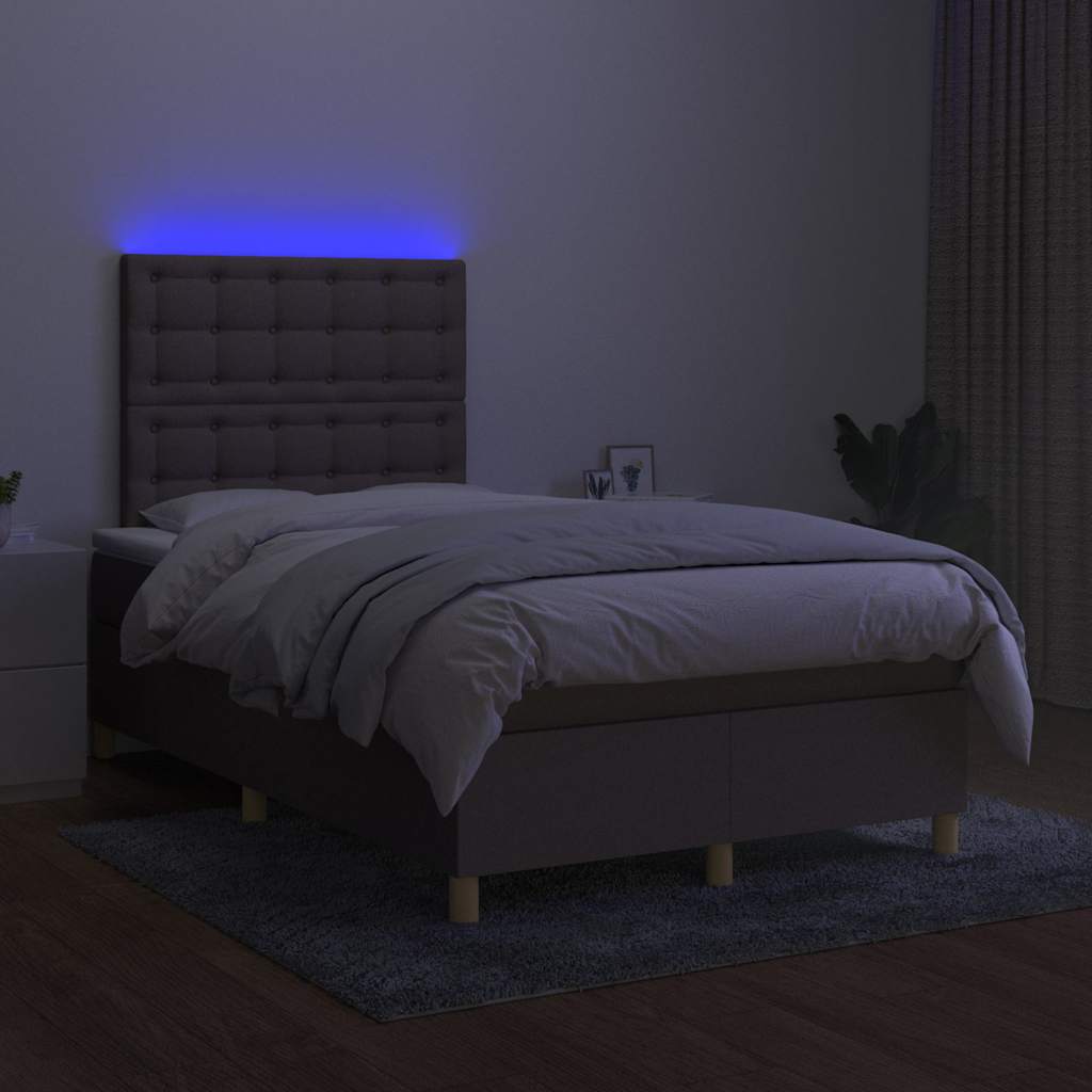 Sommier à lattes de lit et matelas et LED Taupe 120x200cm Tissu