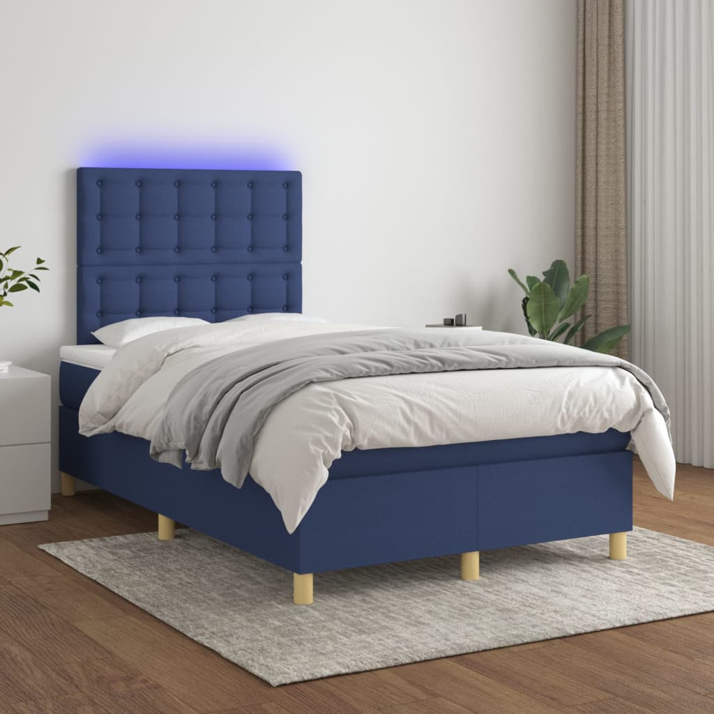 Sommier à lattes de lit et matelas et LED Bleu 120x200 cm Tissu - XIOS