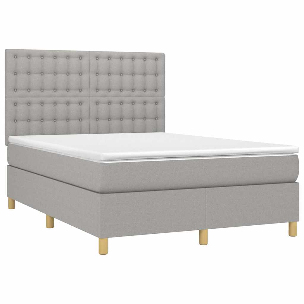 Sommier à lattes de lit et matelas et LED Gris clair 140x190 cm