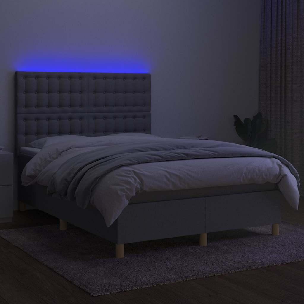 Sommier à lattes de lit et matelas et LED Gris clair 140x190 cm