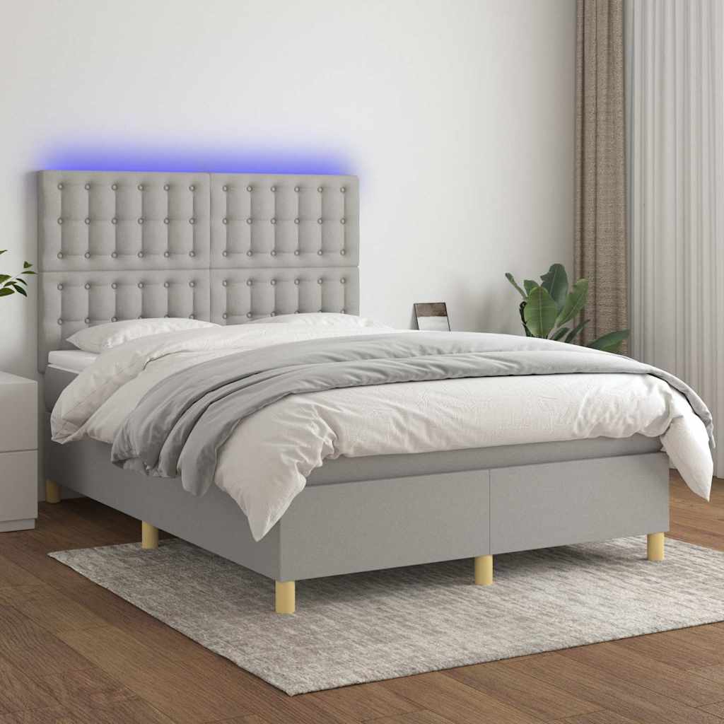 Sommier à lattes de lit et matelas et LED Gris clair 140x190 cm