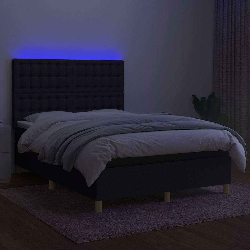 Sommier à lattes de lit et matelas et LED Noir 140x190 cm Tissu - XIOS