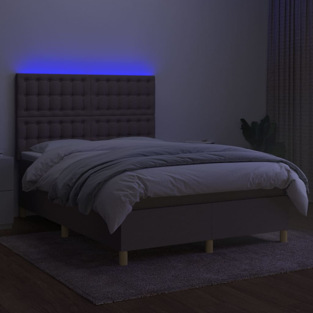 Sommier à lattes de lit et matelas et LED Taupe 140x190cm Tissu - XIOS
