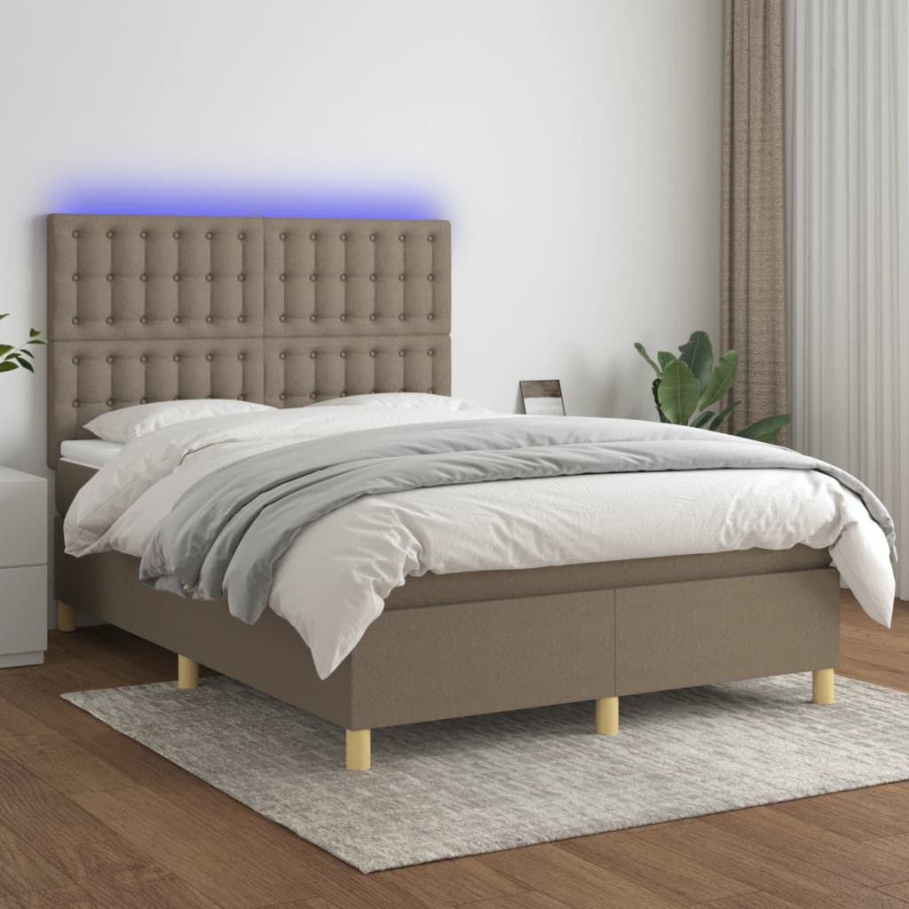 Sommier à lattes de lit et matelas et LED Taupe 140x190cm Tissu - XIOS
