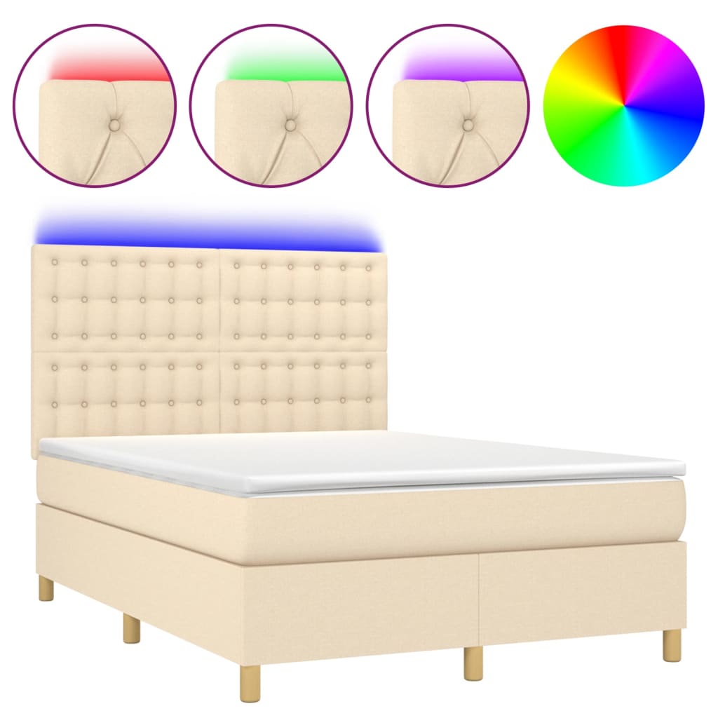 Sommier à lattes de lit et matelas et LED Crème 140x190cm Tissu - XIOS