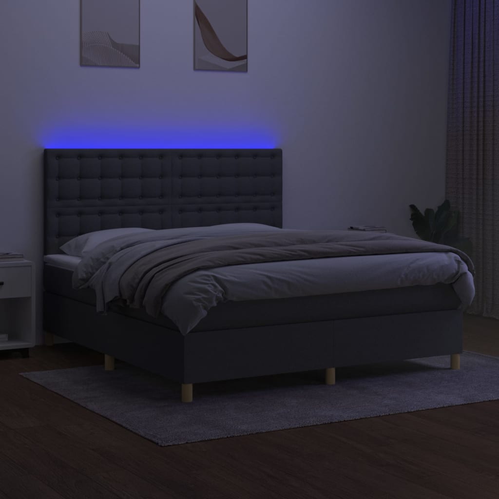 Sommier à lattes de lit et matelas et LED Gris foncé 160x200 cm