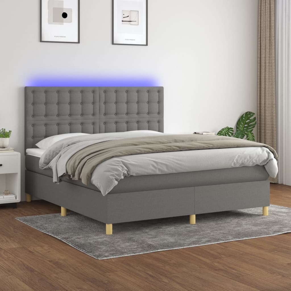 Sommier à lattes de lit et matelas et LED Gris foncé 160x200 cm