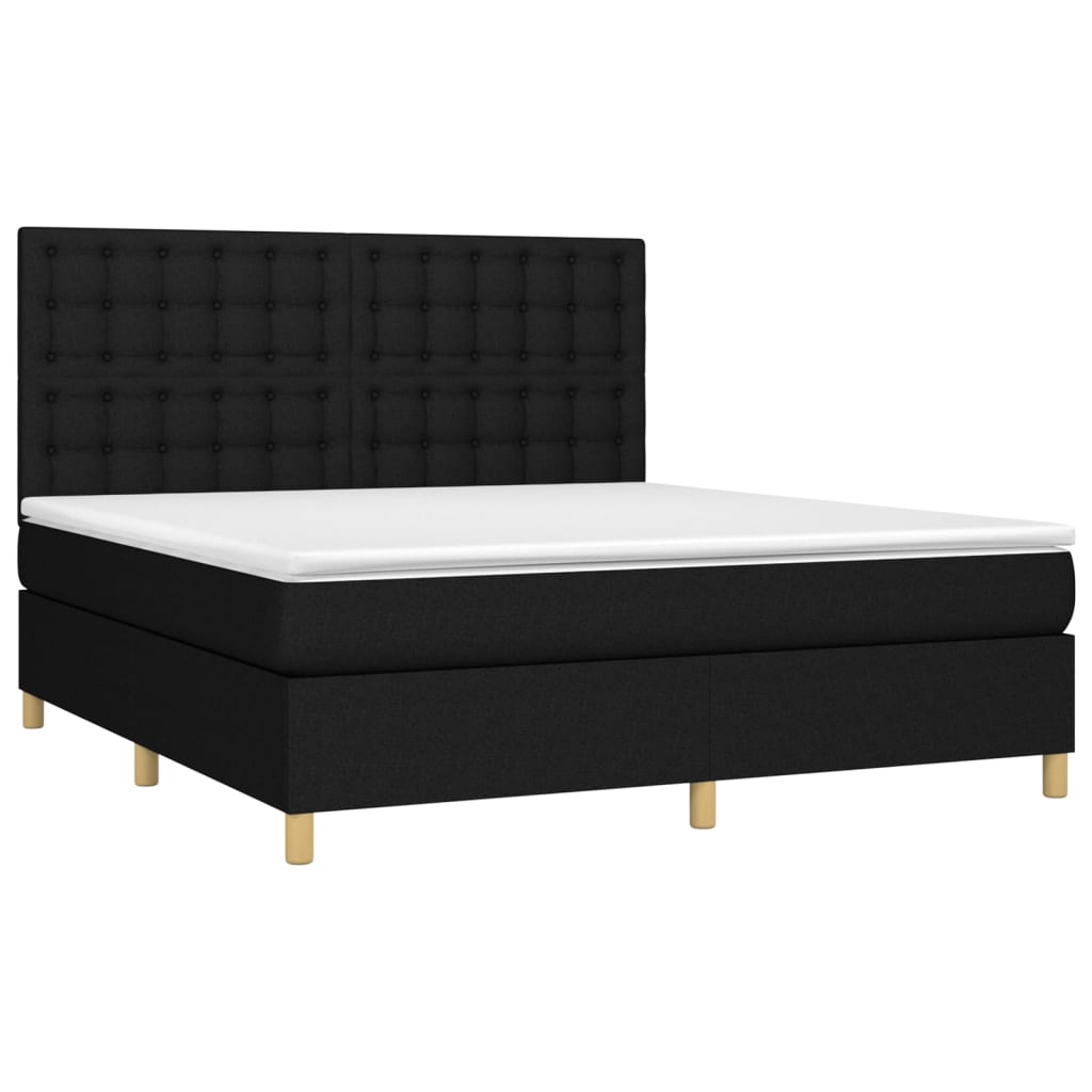 Sommier à lattes de lit et matelas et LED Noir 160x200 cm Tissu - XIOS