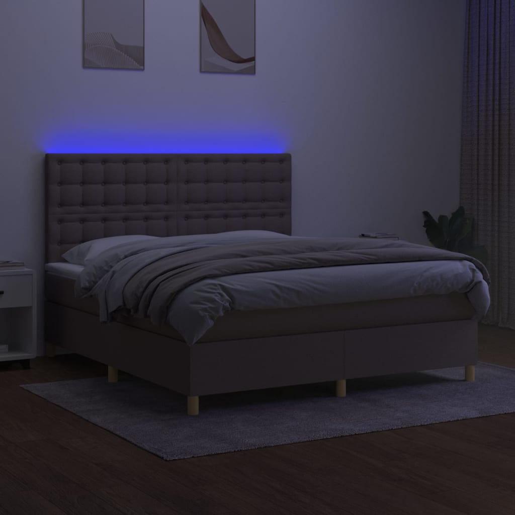 Sommier à lattes de lit et matelas et LED Taupe 160x200cm Tissu - XIOS