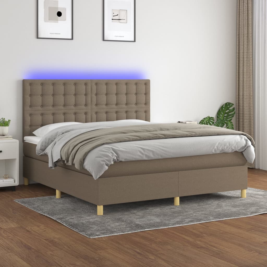 Sommier à lattes de lit et matelas et LED Taupe 160x200cm Tissu - XIOS