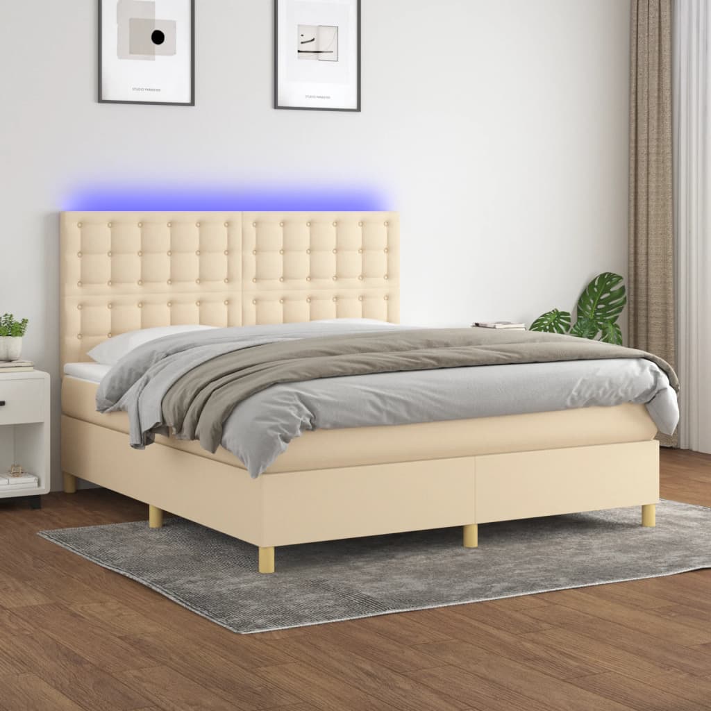 Sommier à lattes de lit et matelas et LED Crème 160x200cm Tissu - XIOS