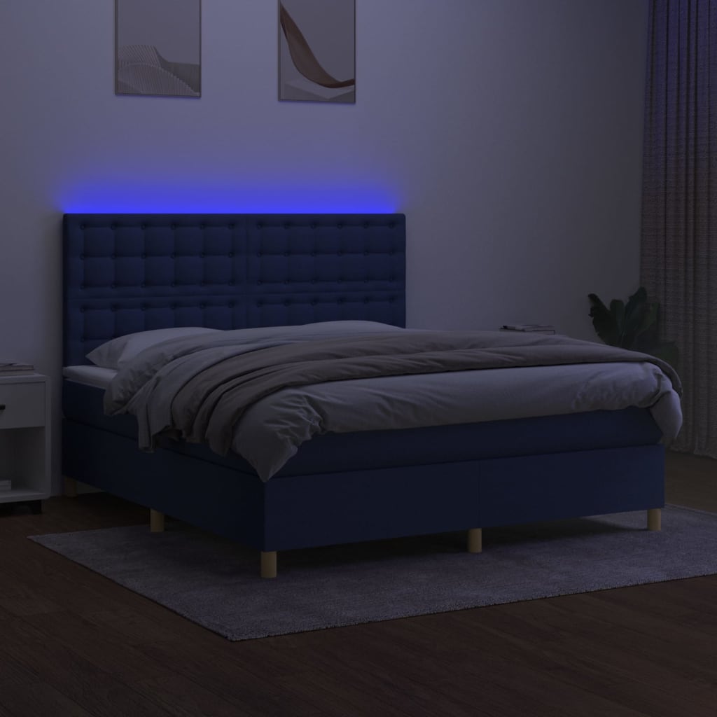 Sommier à lattes de lit et matelas et LED Bleu 160x200 cm Tissu - XIOS