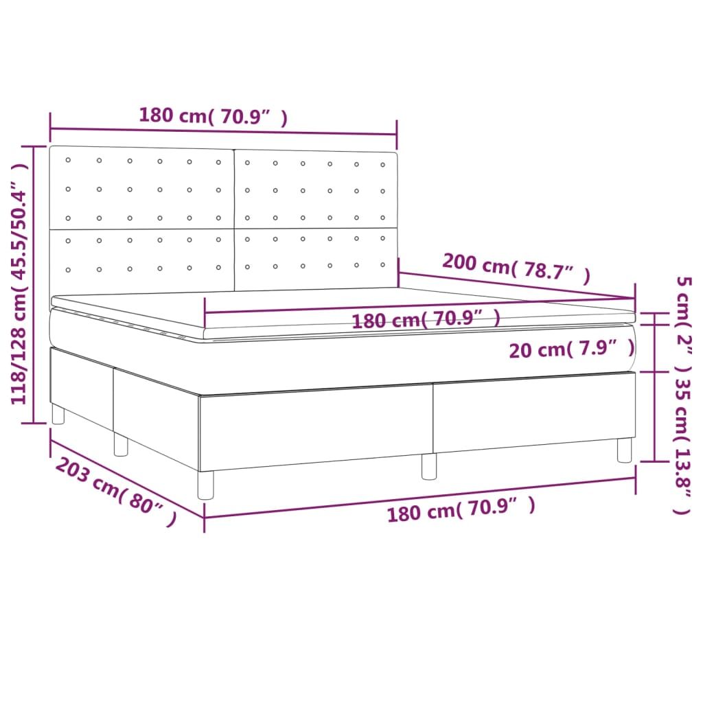 Sommier à lattes de lit et matelas et LED Gris clair 180x200 cm - XIOS