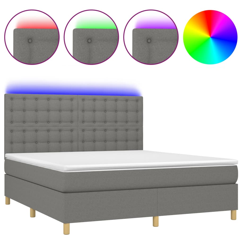 Sommier à lattes de lit et matelas et LED Gris foncé 180x200 cm - XIOS