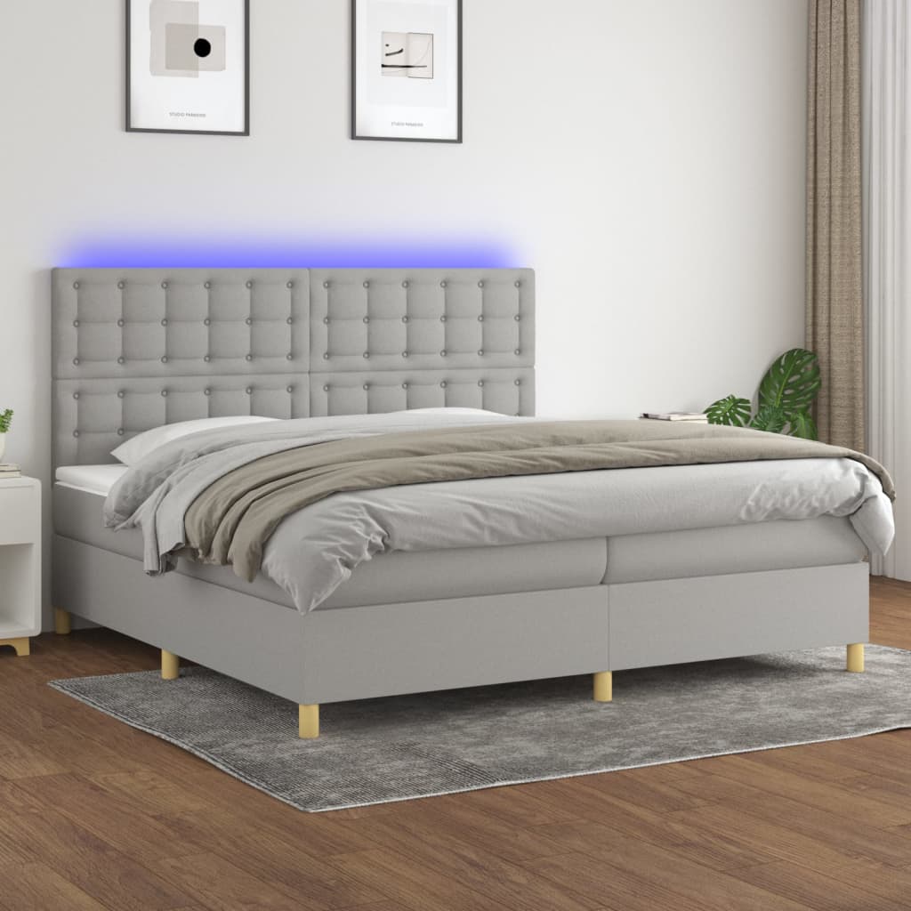 Sommier à lattes de lit matelas et LED Gris clair 200x200 cm - XIOS