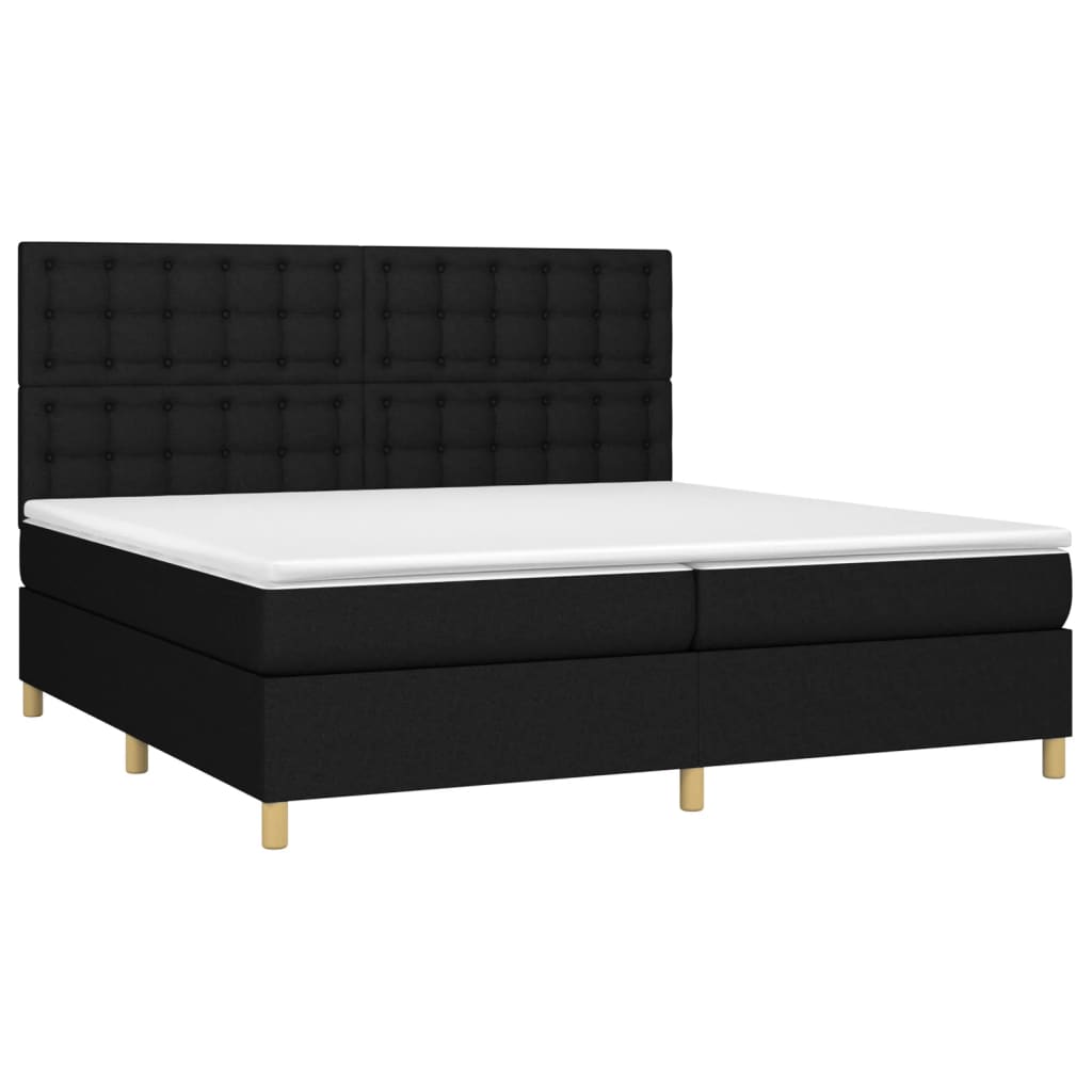 Sommier à lattes de lit et matelas et LED Noir 200x200 cm Tissu - XIOS