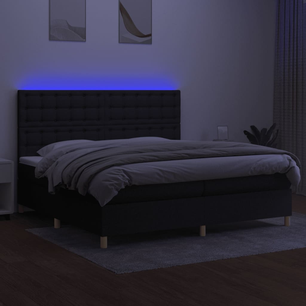 Sommier à lattes de lit et matelas et LED Noir 200x200 cm Tissu - XIOS