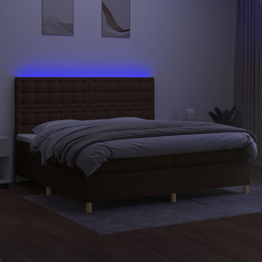 Sommier à lattes de lit matelas et LED Marron foncé 200x200 cm - XIOS
