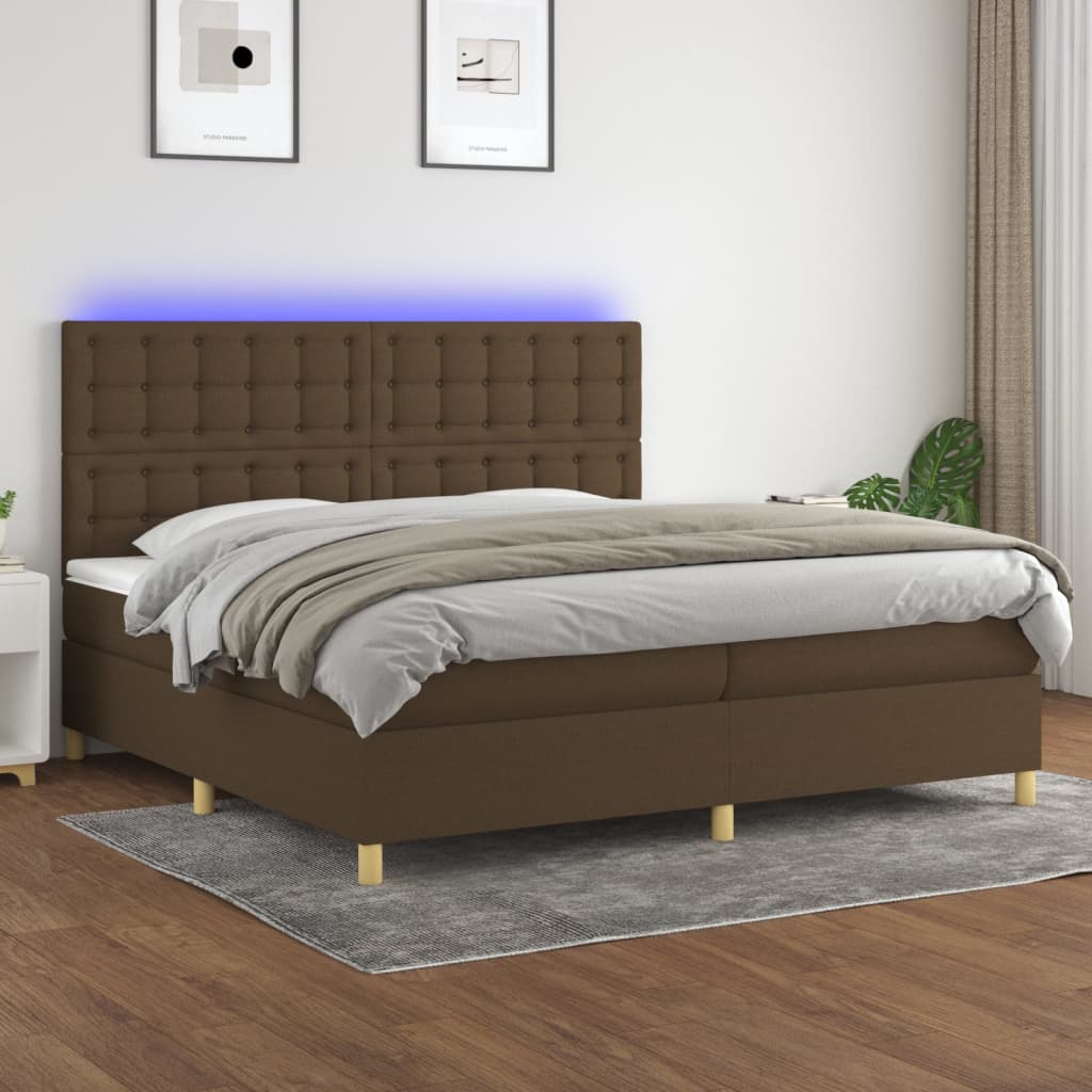 Sommier à lattes de lit matelas et LED Marron foncé 200x200 cm - XIOS