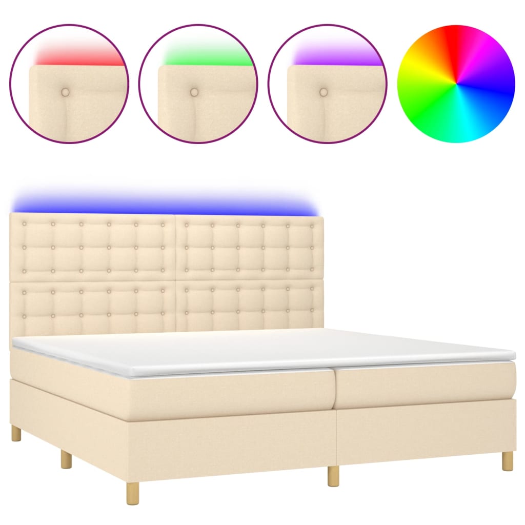 Sommier à lattes de lit et matelas et LED Crème 200x200cm Tissu - XIOS