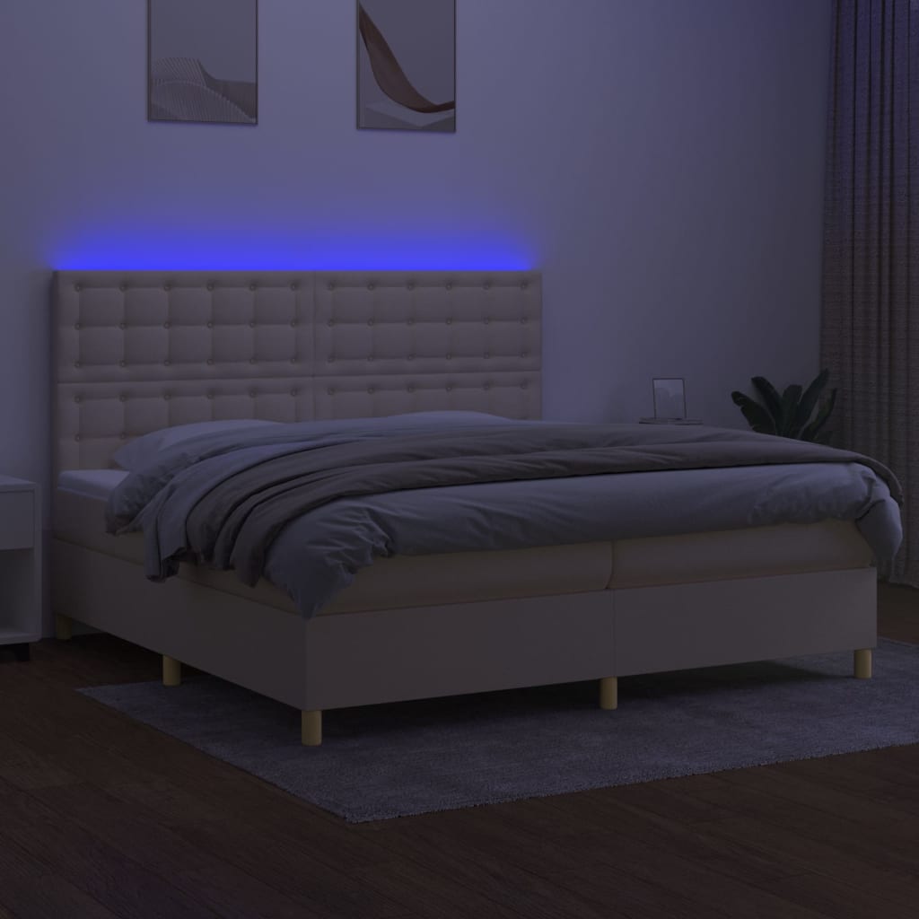 Sommier à lattes de lit et matelas et LED Crème 200x200cm Tissu - XIOS