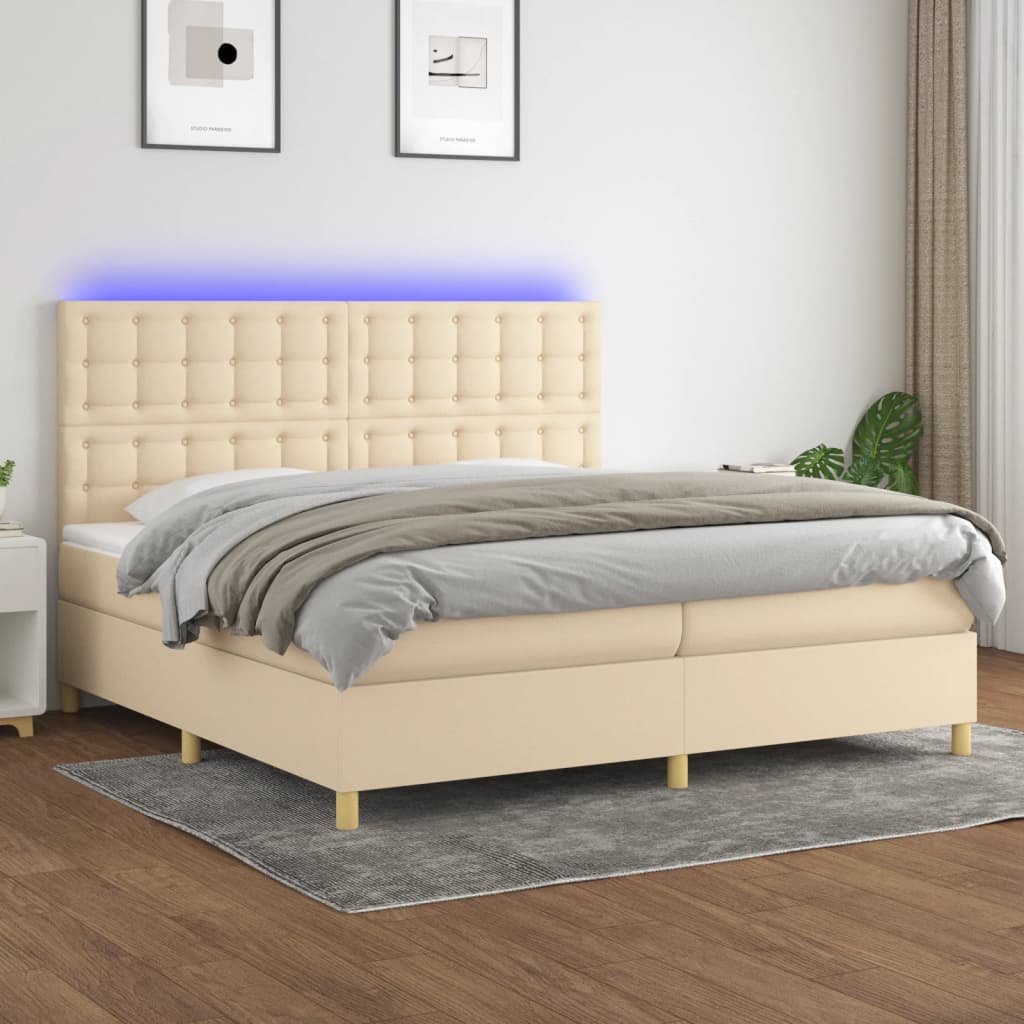 Sommier à lattes de lit et matelas et LED Crème 200x200cm Tissu - XIOS