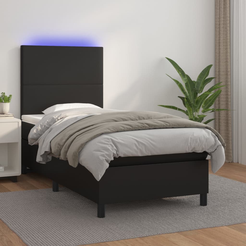Sommier à lattes de lit avec matelas et LED Noir 90x190 cm - XIOS