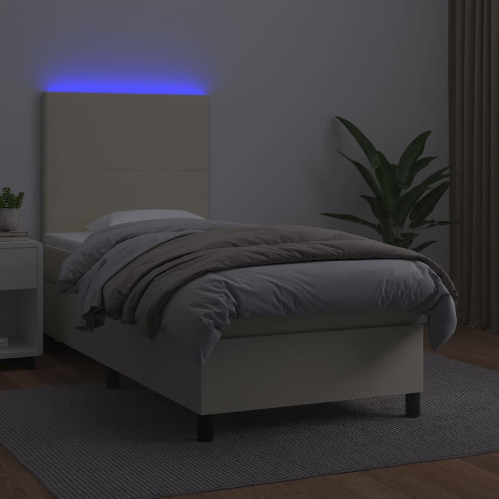 Sommier à lattes de lit avec matelas et LED Crème 90x190 cm - XIOS