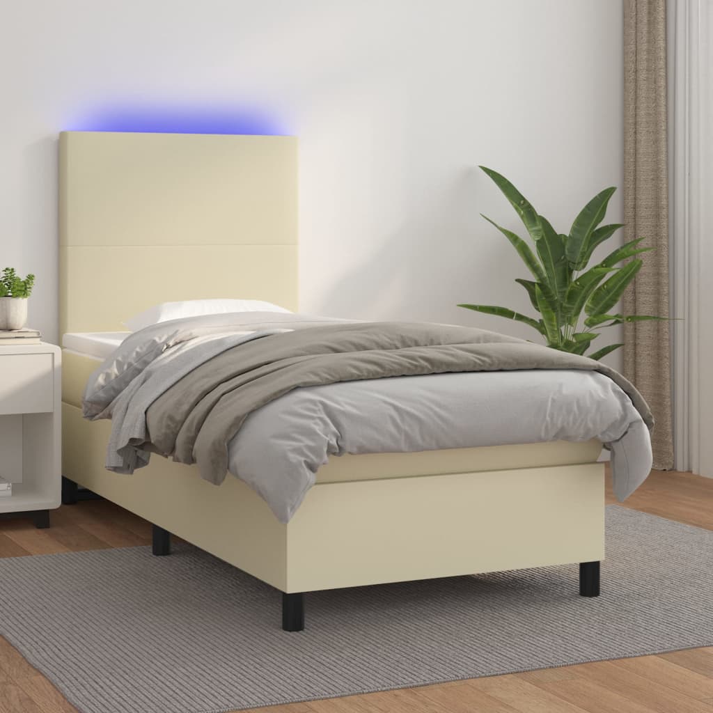 Sommier à lattes de lit avec matelas et LED Crème 90x190 cm - XIOS