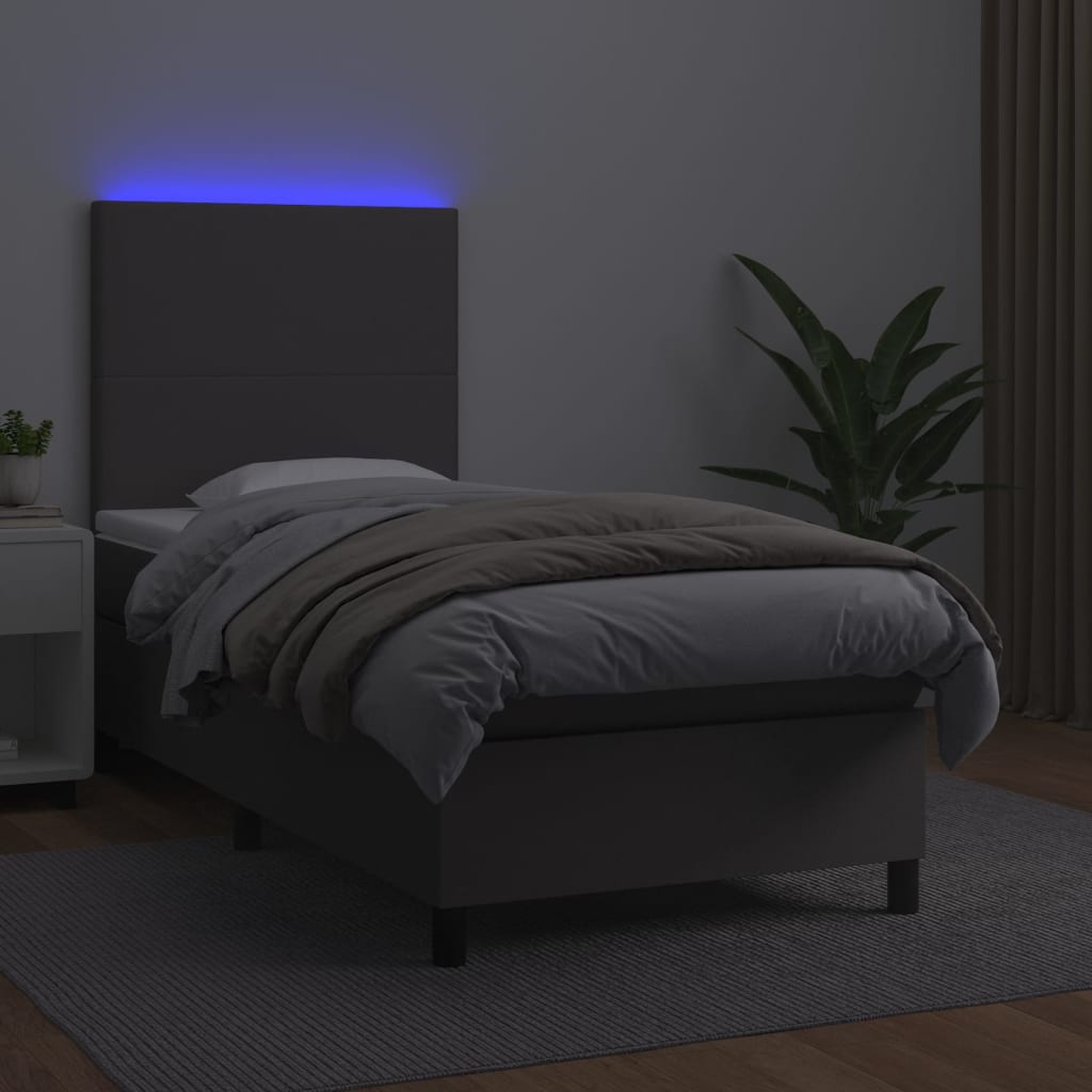 Sommier à lattes de lit avec matelas et LED Gris 90x190 cm - XIOS