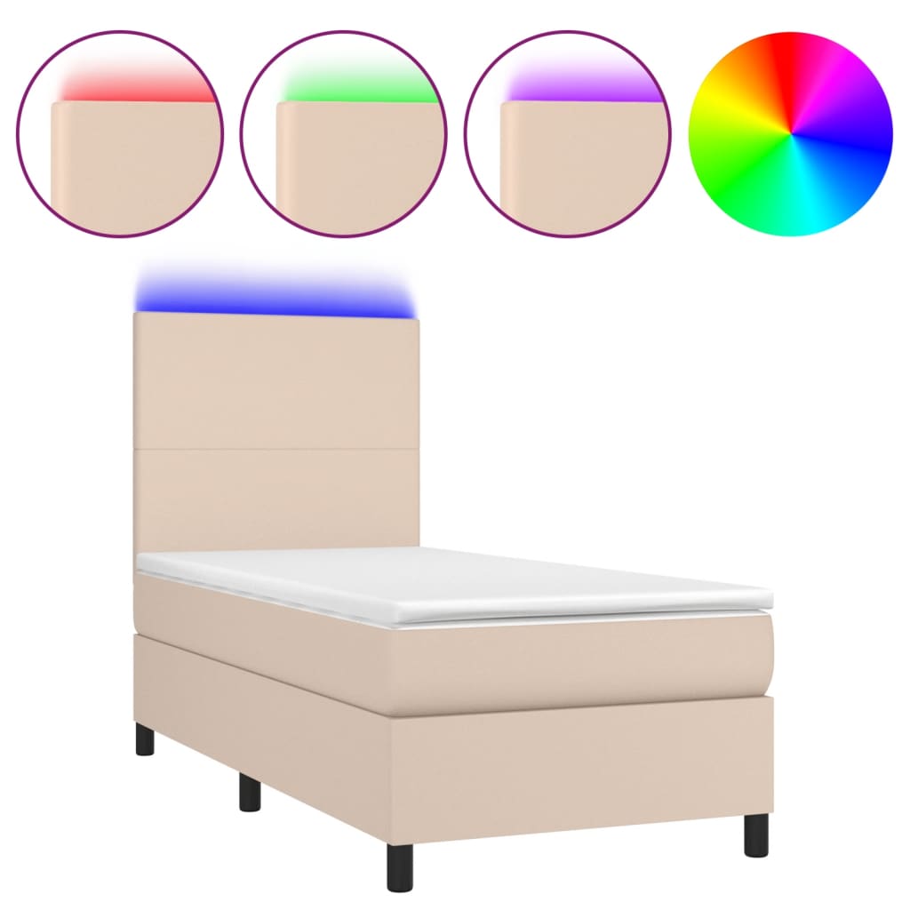 Sommier à lattes de lit avec matelas et LED Cappuccino 90x190cm - XIOS