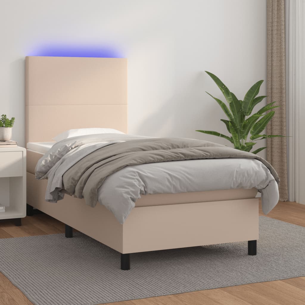 Sommier à lattes de lit avec matelas et LED Cappuccino 90x190cm - XIOS