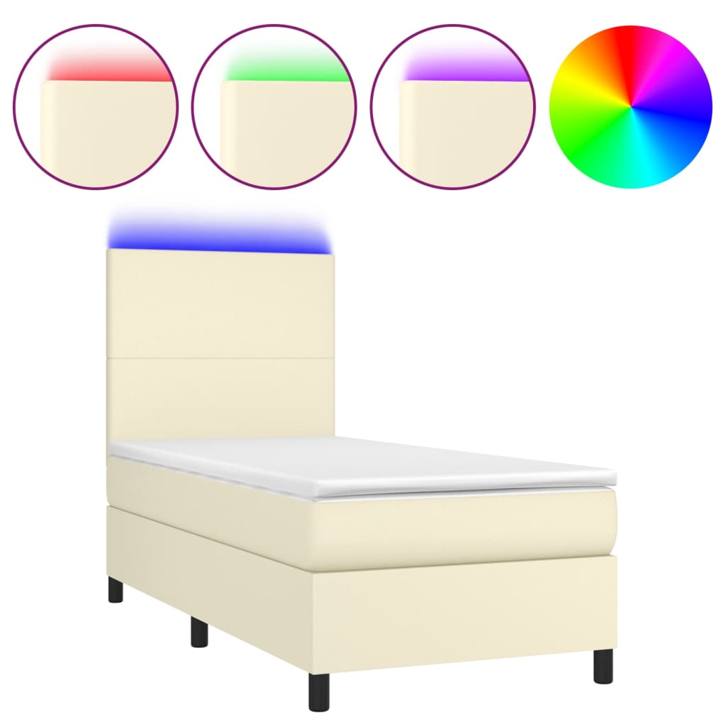 Sommier à lattes de lit avec matelas et LED Crème 90x200 cm - XIOS