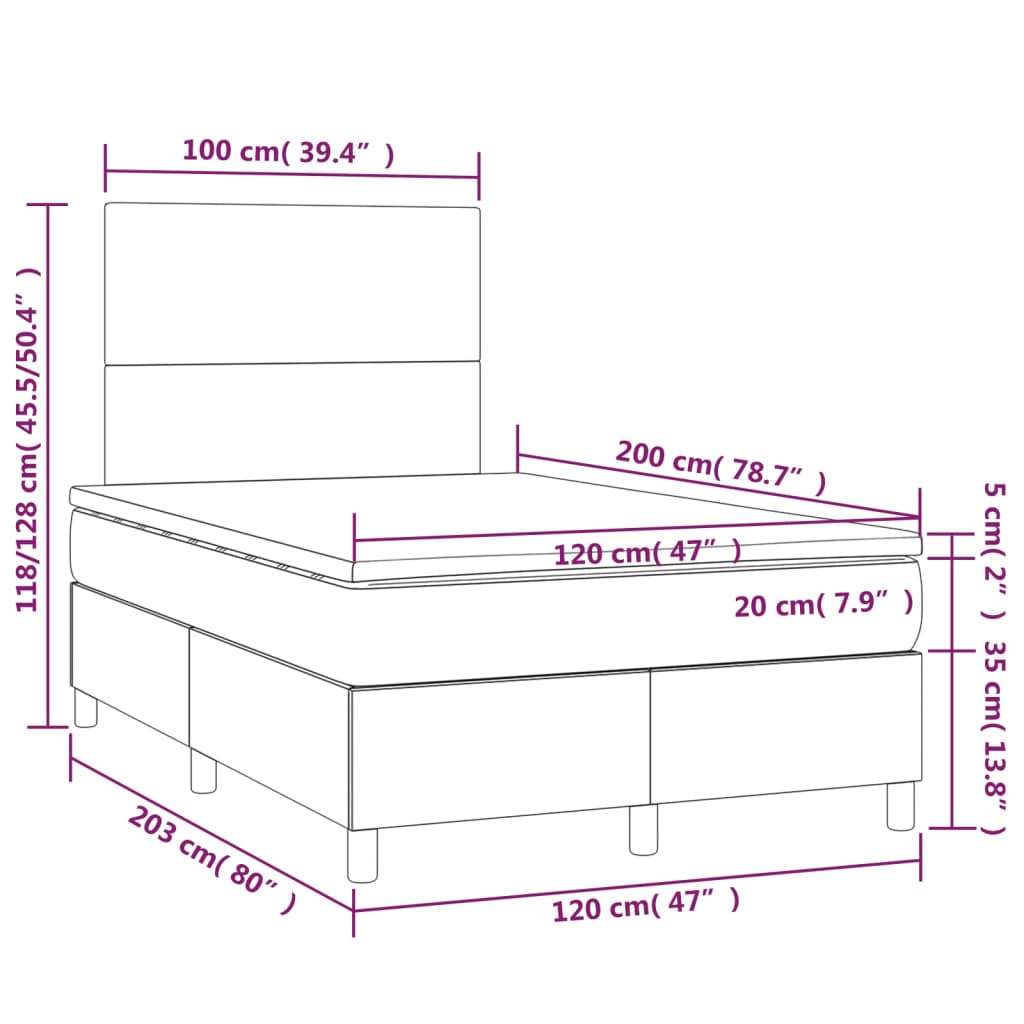 Sommier à lattes de lit avec matelas et LED Noir 120x200 cm - XIOS