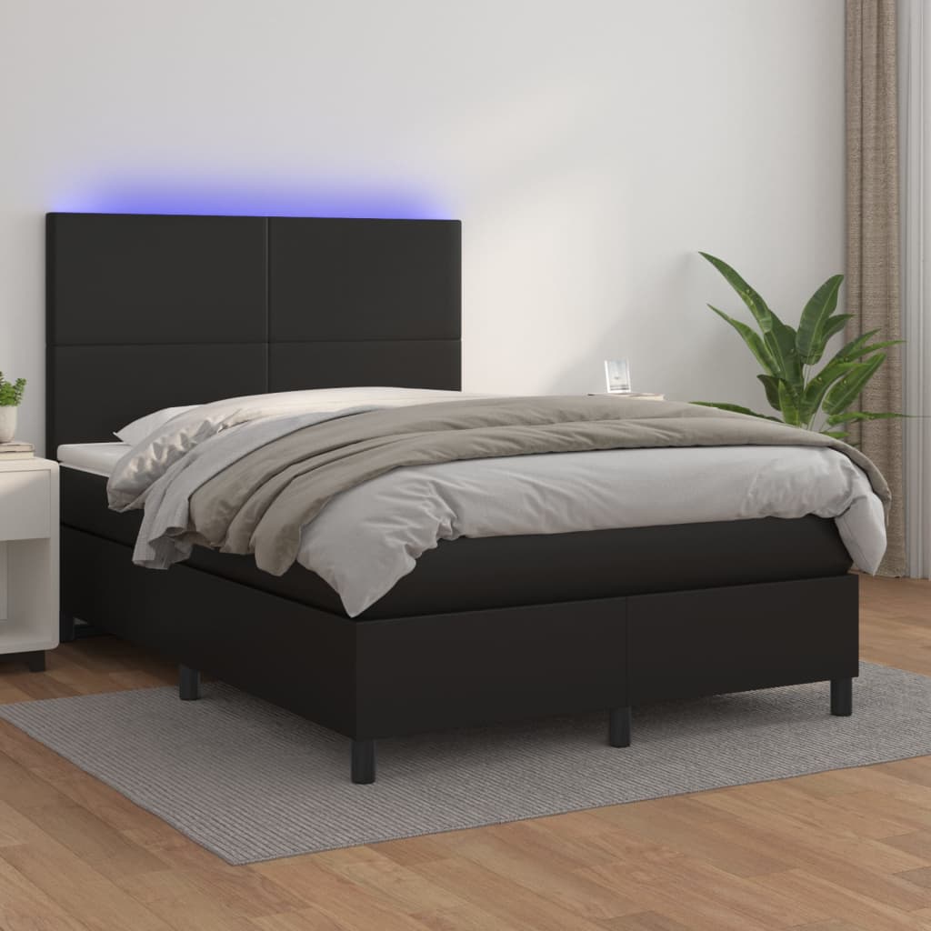 Sommier à lattes de lit avec matelas et LED Noir 140x190 cm - XIOS