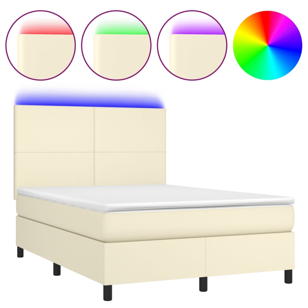 Sommier à lattes de lit avec matelas et LED Crème 140x190 cm - XIOS