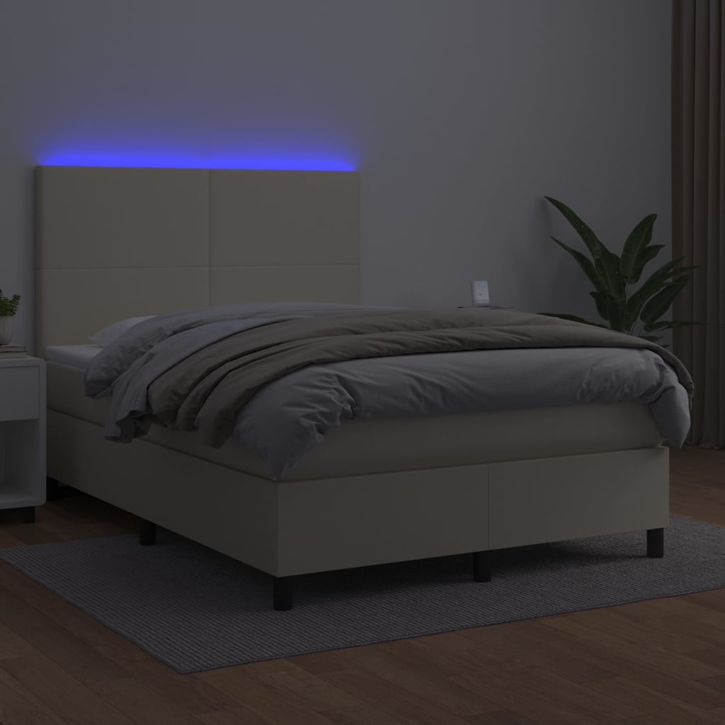 Sommier à lattes de lit avec matelas et LED Crème 140x190 cm - XIOS