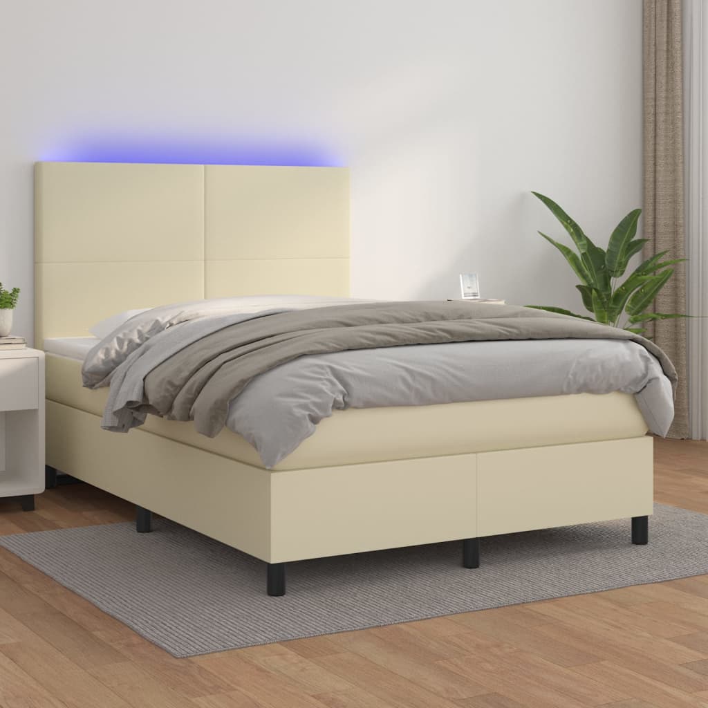 Sommier à lattes de lit avec matelas et LED Crème 140x190 cm - XIOS