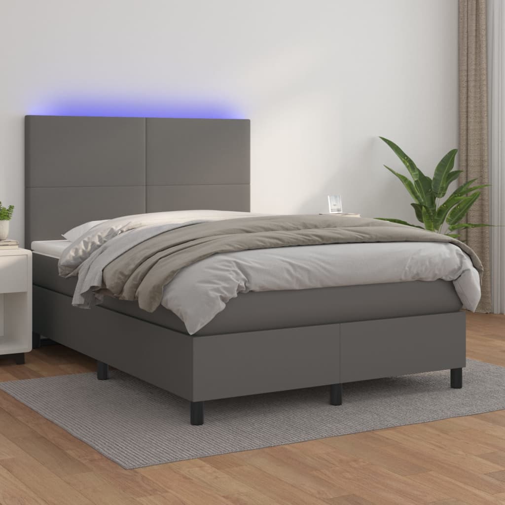 Sommier à lattes de lit avec matelas et LED Gris 140x200 cm