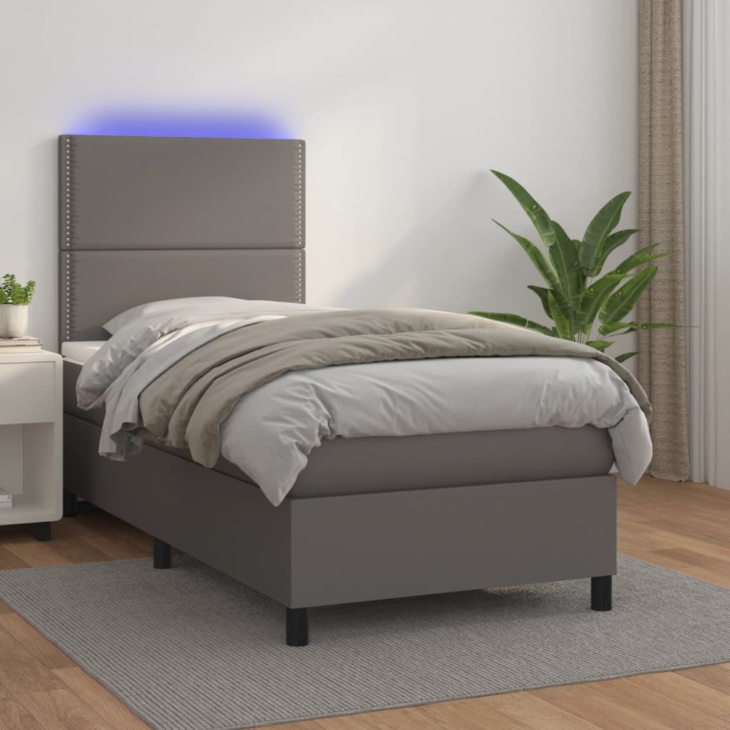 Sommier à lattes de lit avec matelas et LED Gris 90x200 cm - XIOS