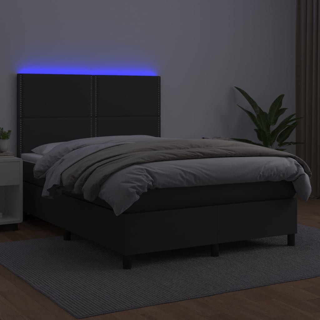 Sommier à lattes de lit avec matelas et LED Noir 140x190 cm - XIOS